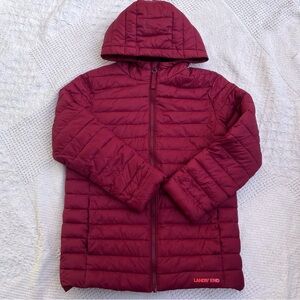 Lands' End Kids red Puffer Jacket coat unisex hood winter zip up water insulated